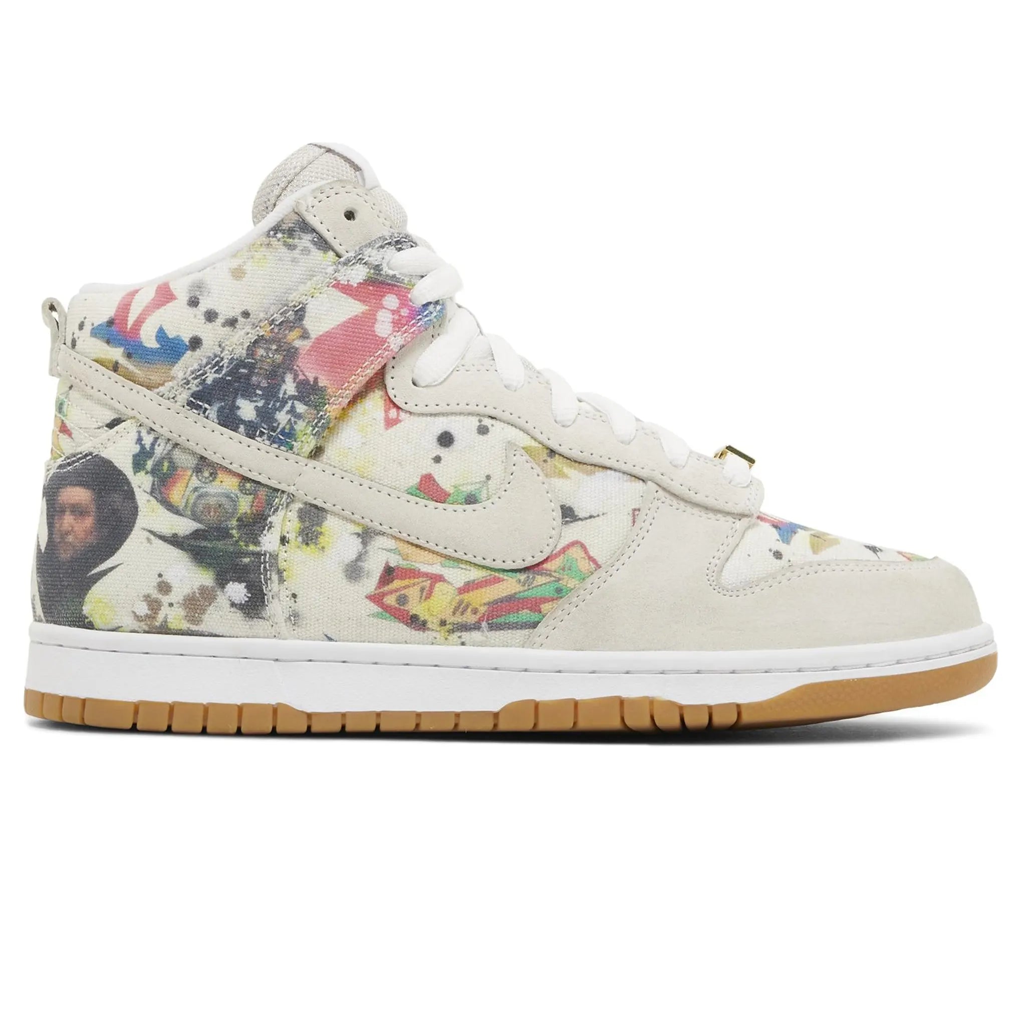 Side view of Supreme x Nike SB Dunk High Rammellzee FD8779-100